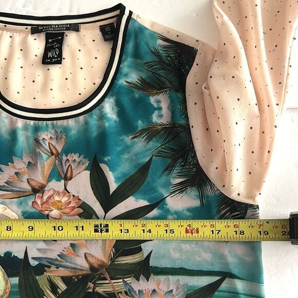 Scotch & Soda Maison Scotch Top Blouse Exotic Flamingo Lotus Print US 4 - Picture 11 of 12